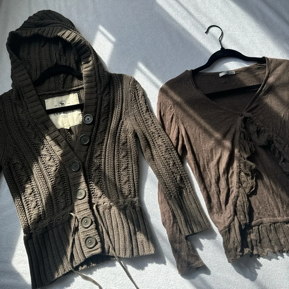 Abercrombie & Fitch Dark Brown Cable Knit Cardigan - Picture 6 of 9